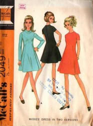 2049 MCCALLS 1968 SHORT TO LONG SLEEVE DRESS PATTERN SIZE 10 cut or 8  uncut choice